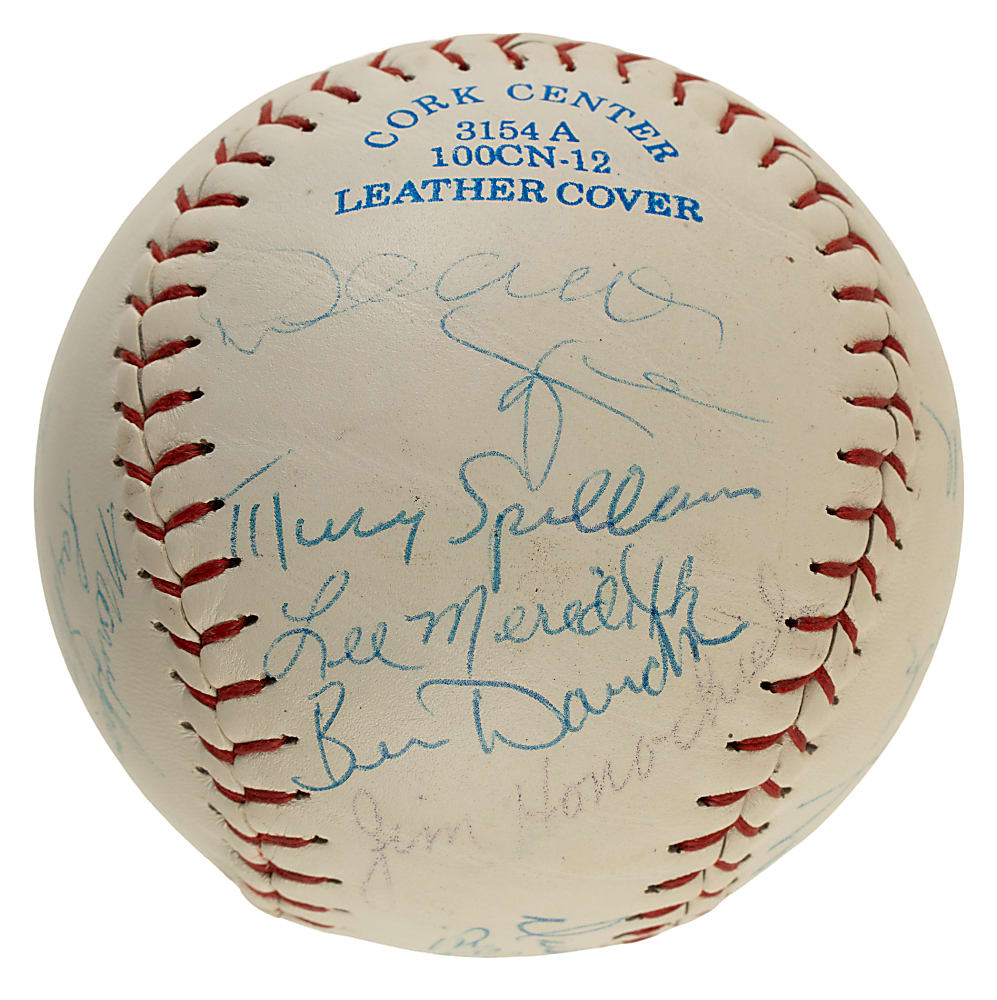 1980s Miller Lite Celebrity Multi-Signed Softball (22) Autographs with Billy Martin and Frank Robinson - Full JSA