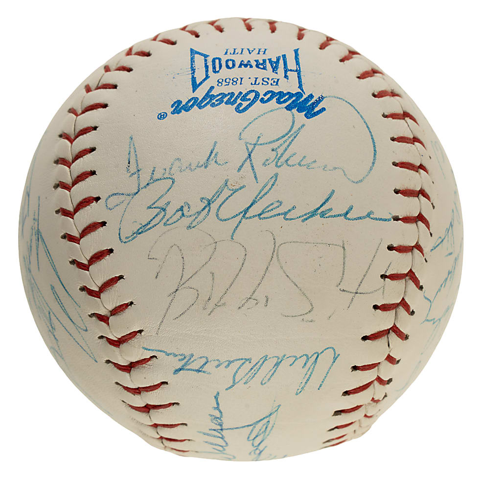 1980s Miller Lite Celebrity Multi-Signed Softball (22) Autographs with Billy Martin and Frank Robinson - Full JSA