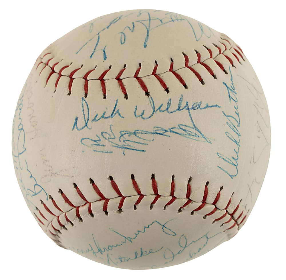 1980s Miller Lite Celebrity Multi-Signed Softball (22) Autographs with Billy Martin and Frank Robinson - Full JSA