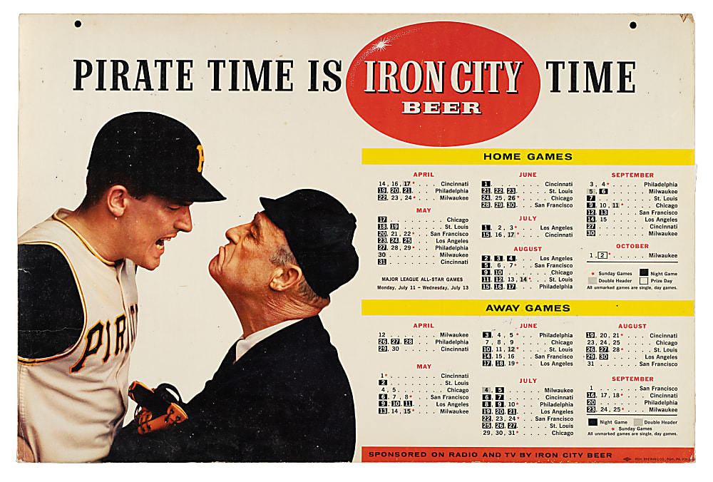 1960 Iron City Beer Pittsburgh Pirates Season Schedule Advertising Sign