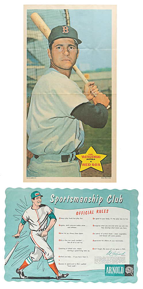 1968 Topps Posters & 1968 Arnold Bakers Placemat Carl Yastrzemski Pair
