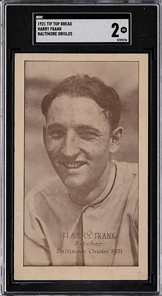 1921 Tip Top Bread Baltimore Orioles Harry Frank SGC GOOD 2 - Newly Discovered!