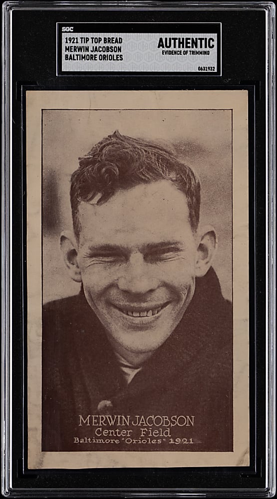 1921 Tip Top Bread Baltimore Orioles Merwin Jacobson SGC Authentic - Newly Discovered!