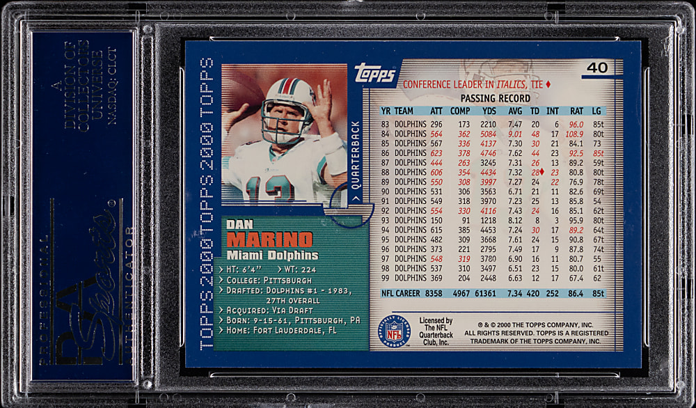 2000 Topps Football #40 Dan Marino PSA GEM MINT 10