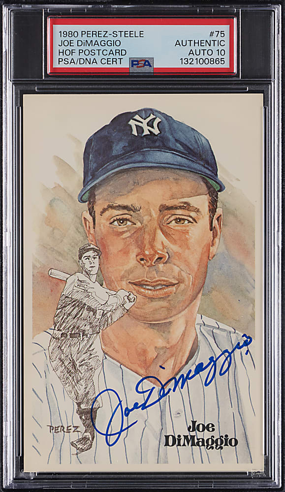 1980 Perez-Steele Hall of Fame Postcard #75 Joe DiMaggio Signed with PSA/DNA Auto 10 Grade!