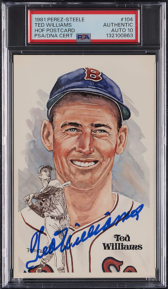 1981 Perez-Steele Hall of Fame Postcard #104 Ted Williams Signed with PSA/DNA Auto 10 Grade!