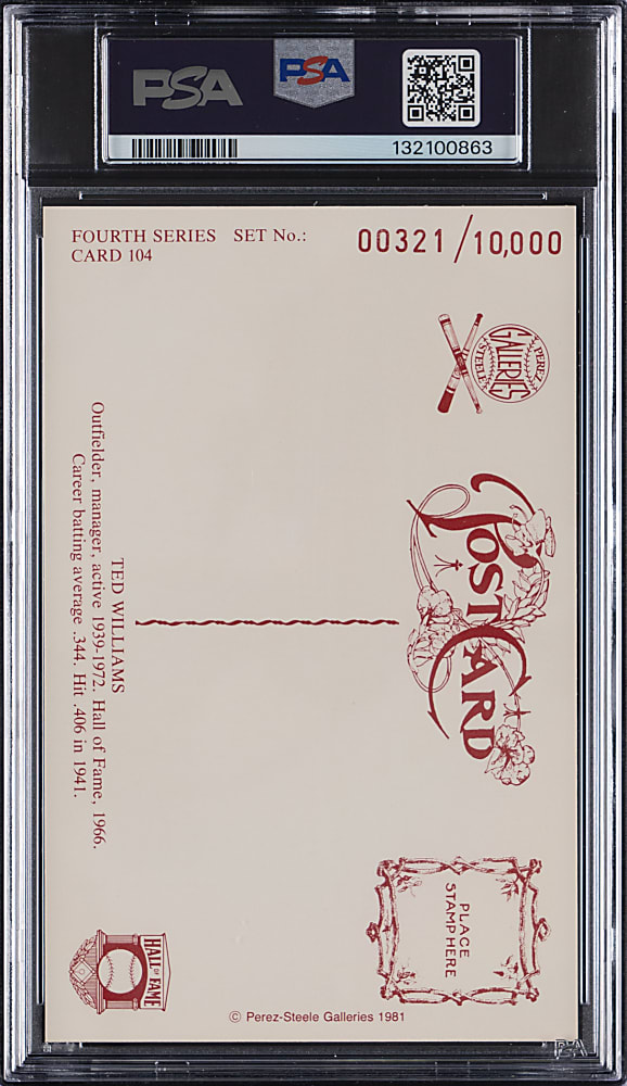 1981 Perez-Steele Hall of Fame Postcard #104 Ted Williams Signed with PSA/DNA Auto 10 Grade!