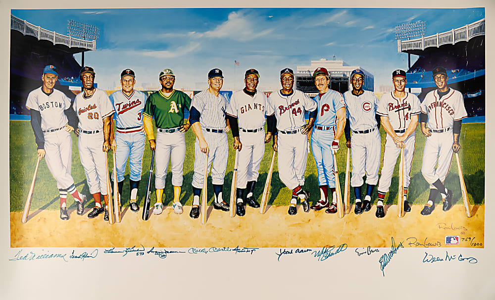 1988 Ron Lewis 500 Home Run Club Signed Limited-Edition Lithograph with (11) Signatures Including Mickey Mantle &  Ted Williams - Full JSA LOA