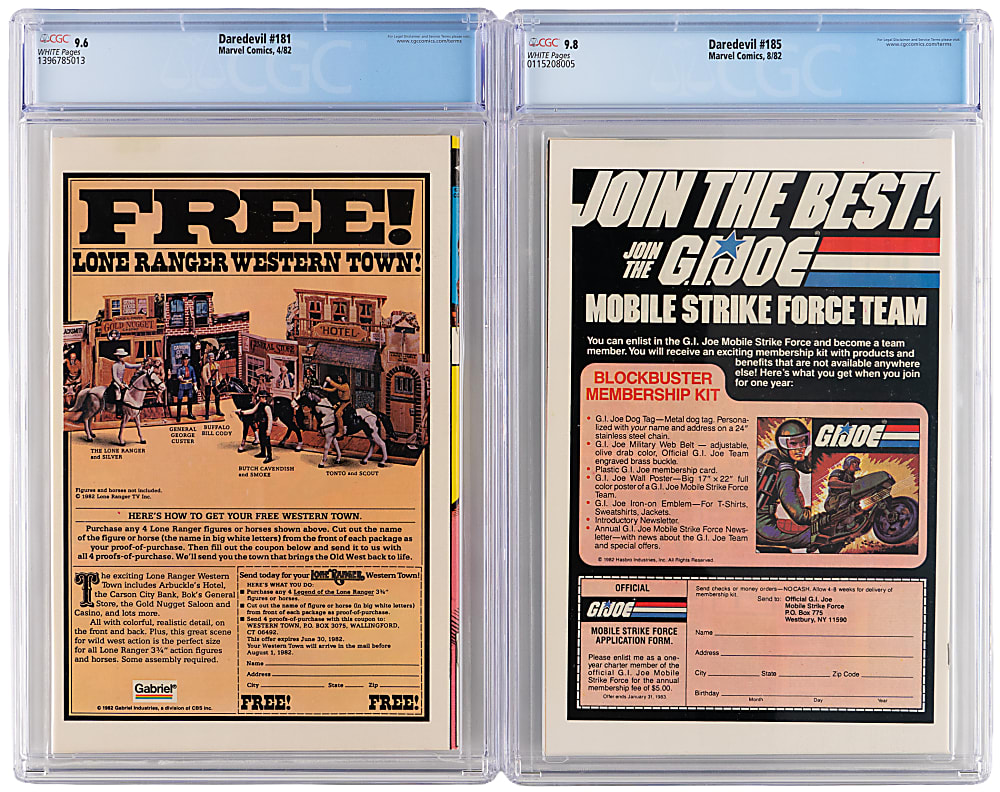 1982-1998 Marvel Daredevil CGC Graded Comic Books (4) with #181 Death of Elektra 9.6