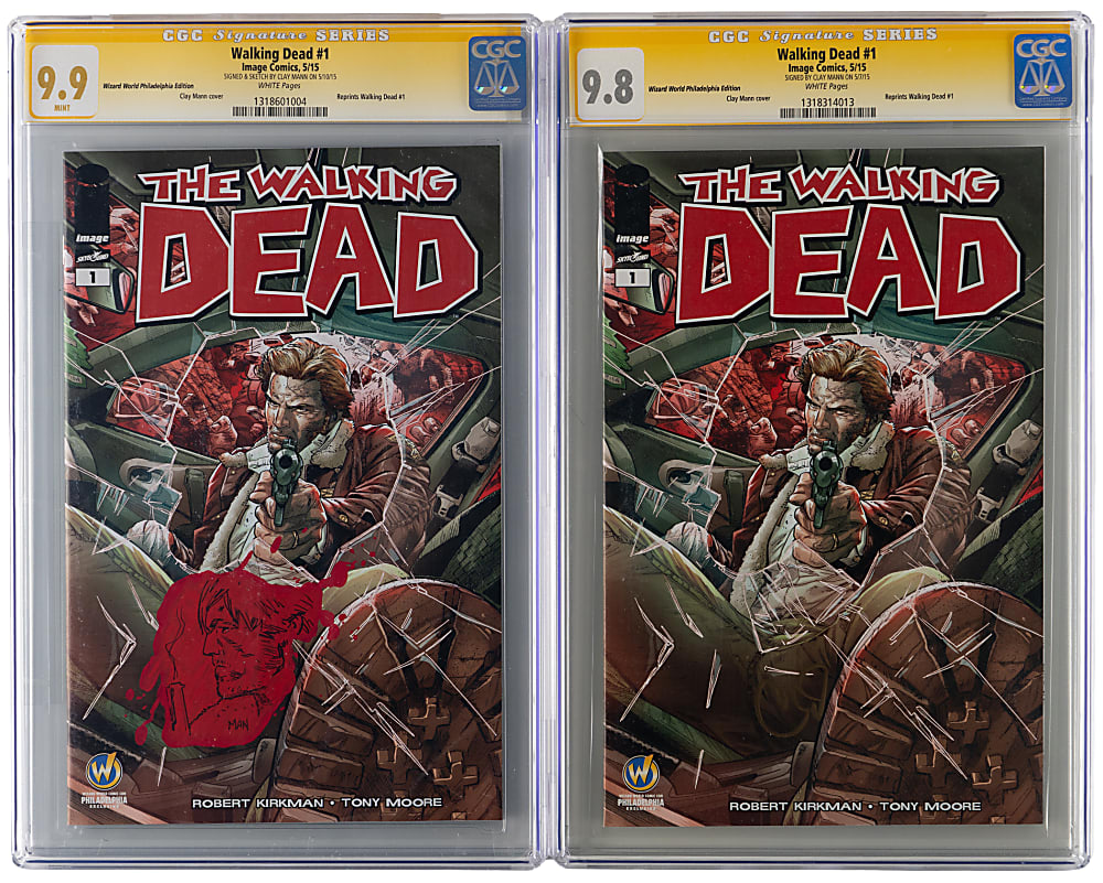 1992-2016 Independent Comics CGC Graded Collection (9) with Spawn #1 9.6 & Walking Dead #1 Reprint 9.9 Signed by Clay Mann