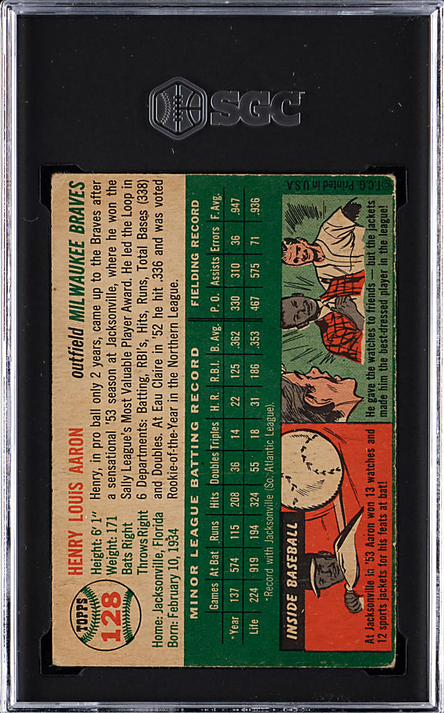 1954 Topps #128 Hank Aaron Rookie SGC VG 3