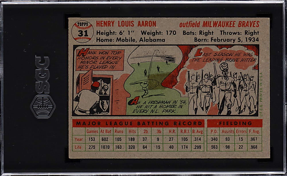 1956 Topps #31 Hank Aaron Gray Back SGC GOOD 2