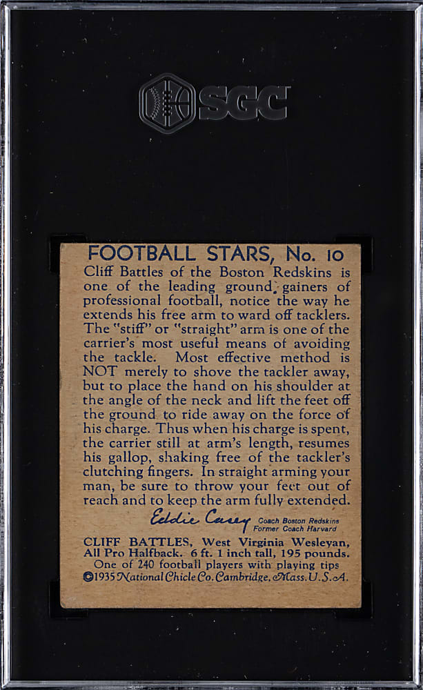 1935 National Chicle Football #10 Cliff Battles SGC Authentic