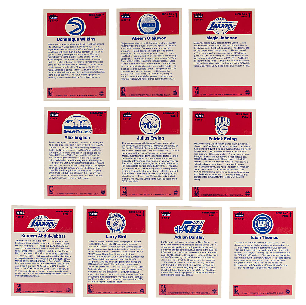 1986-1987 Fleer Basketball Stickers Near Complete Set (10/11)