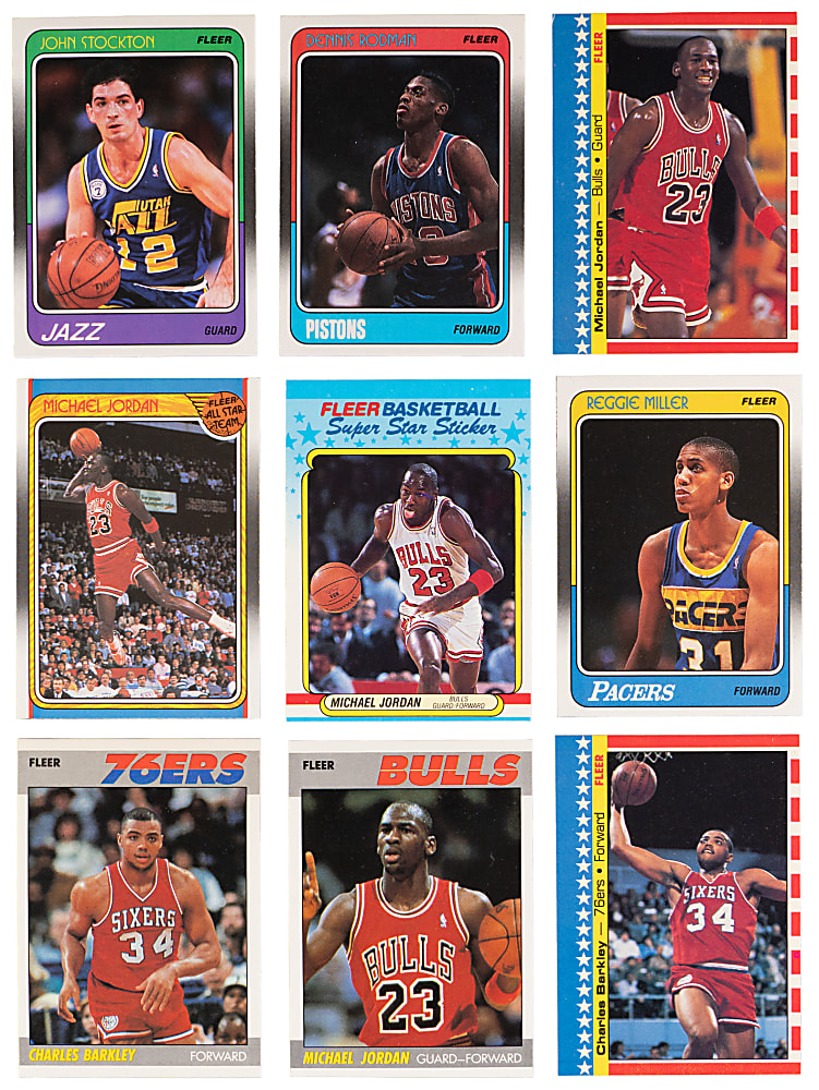 1987-1988 & 1988-1989 Fleer Basketball Complete/Near Set Pair with Stickers & PSA MINT 9 1988-1989 Jordan
