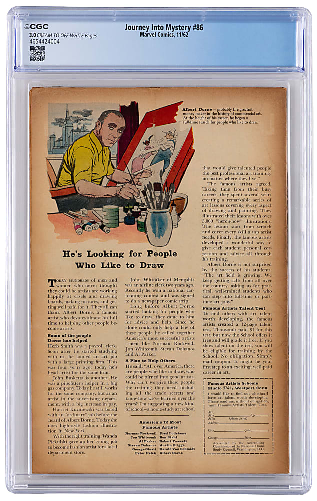 1962 Marvel Journey Into Mystery #86 First Appearance of Zarrko, Second Odin - CGC3.0