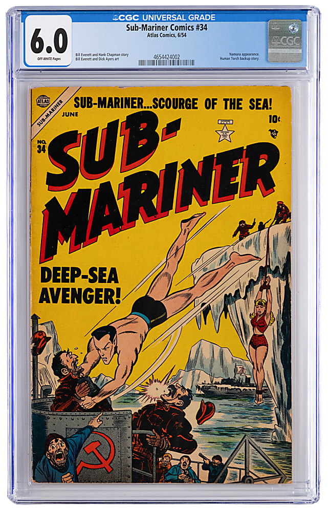 1954 Atlas Sub-Mariner Comics #34 Namora Bondage Cover, Human Torch Back-Up Story - CGC 6.0