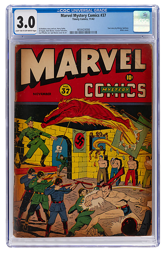 1942 Timely Marvel Mystery Comics #37 Classic Hitler Cover, Mickey Spillane Text Story - CGC 3.0