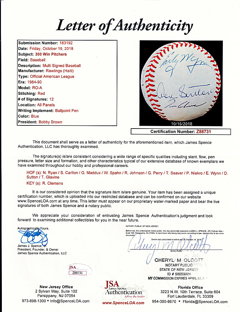 300 Win Club Multi-Signed OAL/Brown Baseball with (12) Signatures - Full JSA LOA