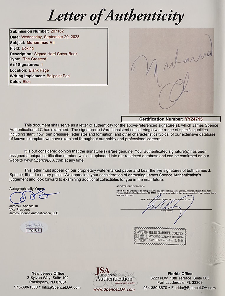1979 Muhammad Ali  "The Greatest, My Own Story" Period Signed Hardback Book with Full JSA LOA
