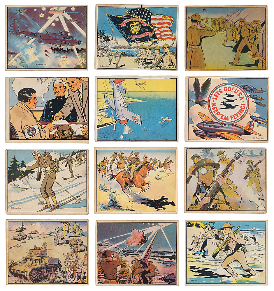 1941 R157 Gum Inc. Uncle Sam Near Complete Set (91/96) and R158 Uncle Sam's Home Defense Low Number Near Complete Set (23/24) - (114/120) Total Cards