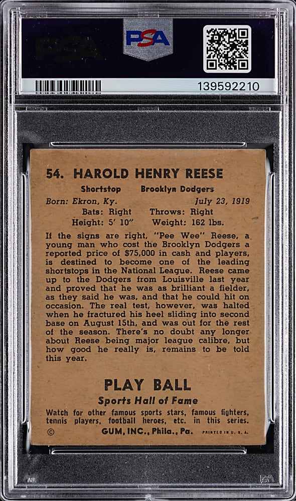 1941 Play Ball  #54 Pee Wee Reese Rookie PSA VG 3
