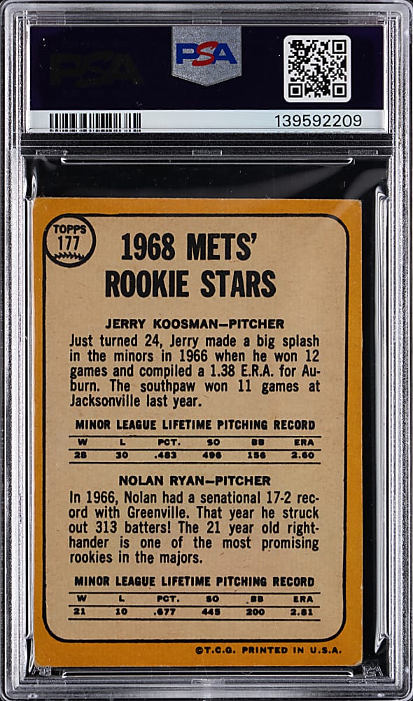 1968 Topps #177 Nolan Ryan Rookie PSA GOOD+ 2.5