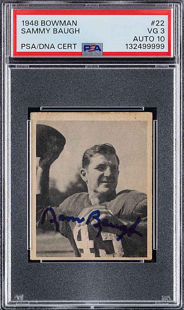 1948 Bowman Football #22 Sammy Baugh Rookie Signed Card PSA VG 3 with Auto 10 Grade