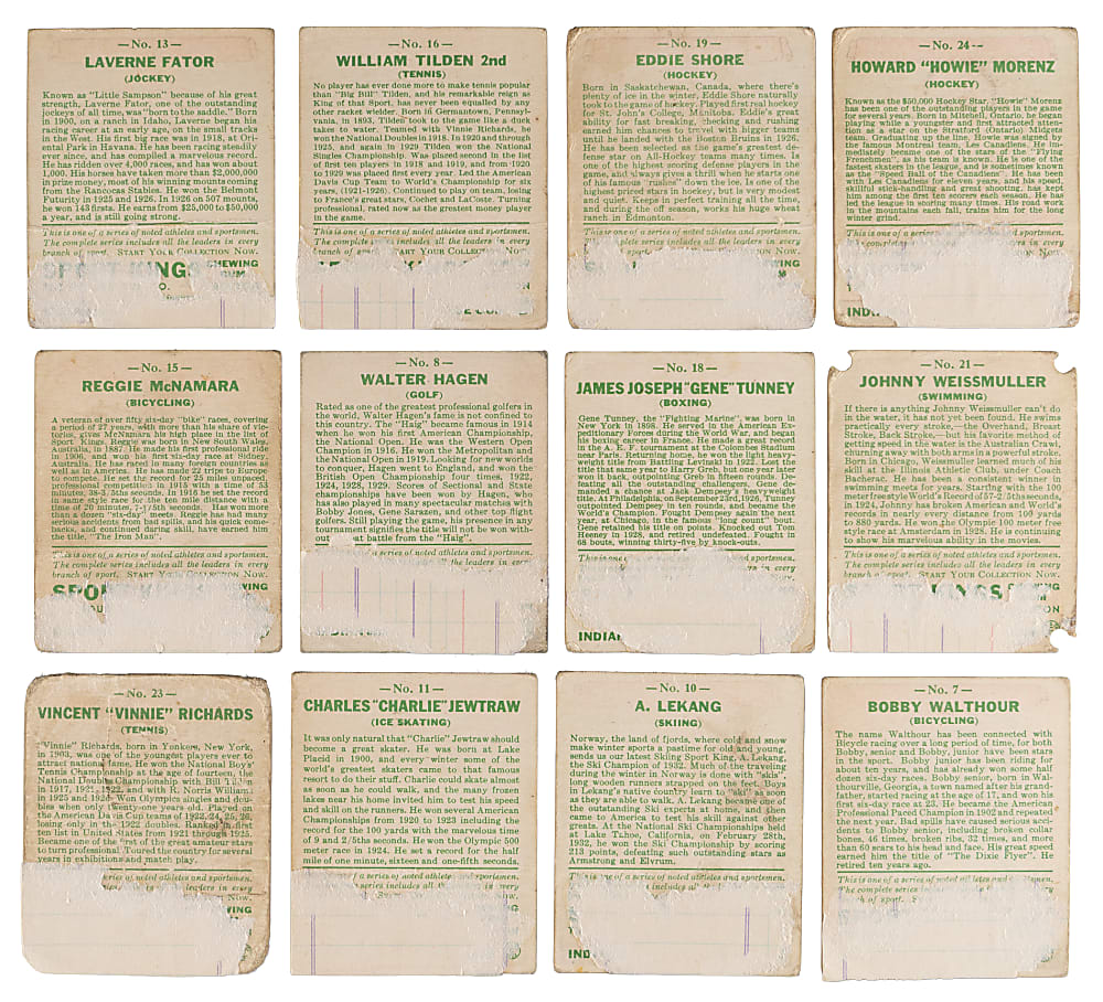 1933 Sport Kings Gum Starter Set (12) with Hagen, Morenz, Tilden & Tunney