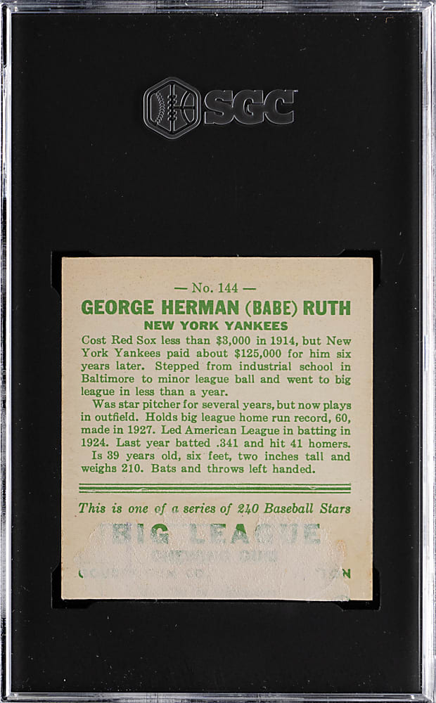 1933 Goudey #144 Babe Ruth SGC Authentic
