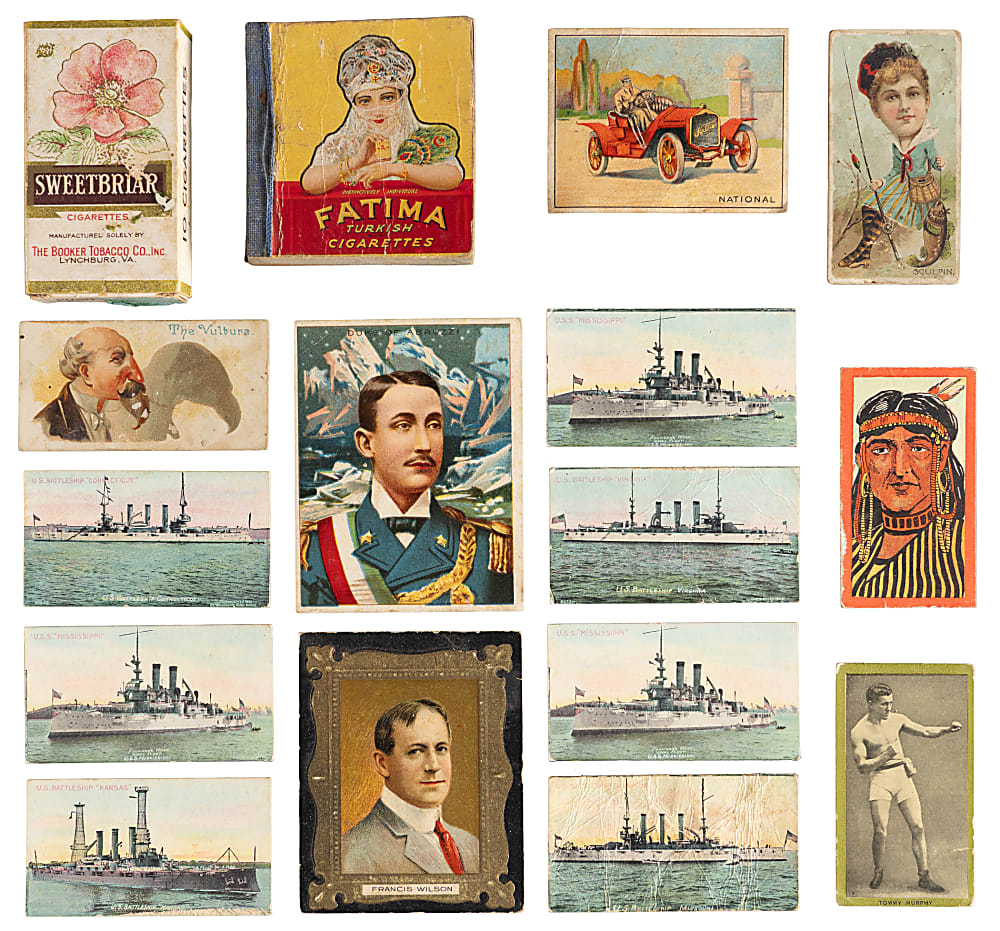 1880s-1920s Mostly Non-Sport Collection (58) with Booker Indian, Burley Battleships & Red Sun Pugilist