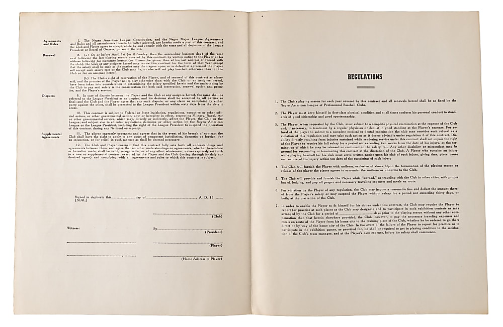 1940s Negro American League Uniform Player's Contract from Richard Powell Collection