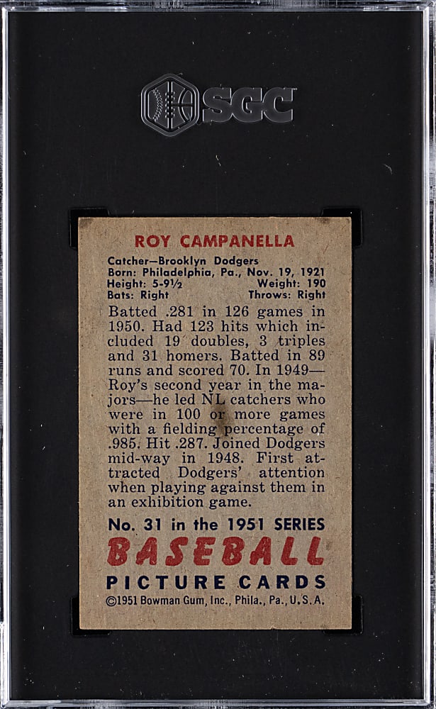 1951 Bowman #31 Roy Campanella SGC EX 5