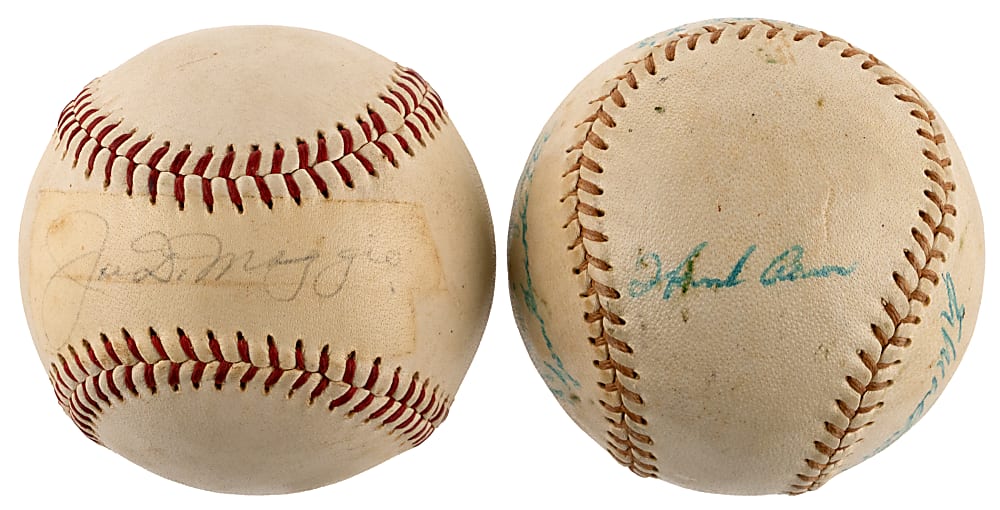 Multi/Single-Signed Baseball Pair with Hank Aaron & Joe DiMaggio