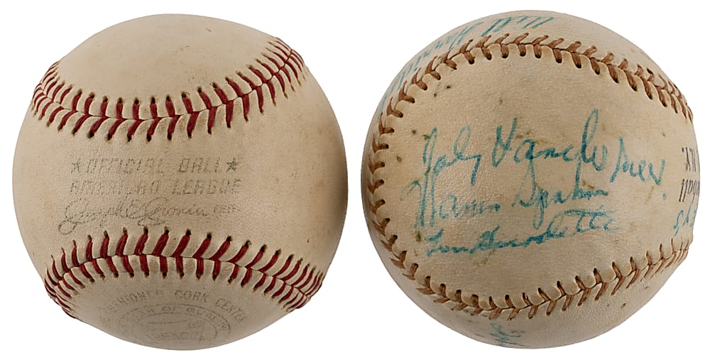 Multi/Single-Signed Baseball Pair with Hank Aaron & Joe DiMaggio