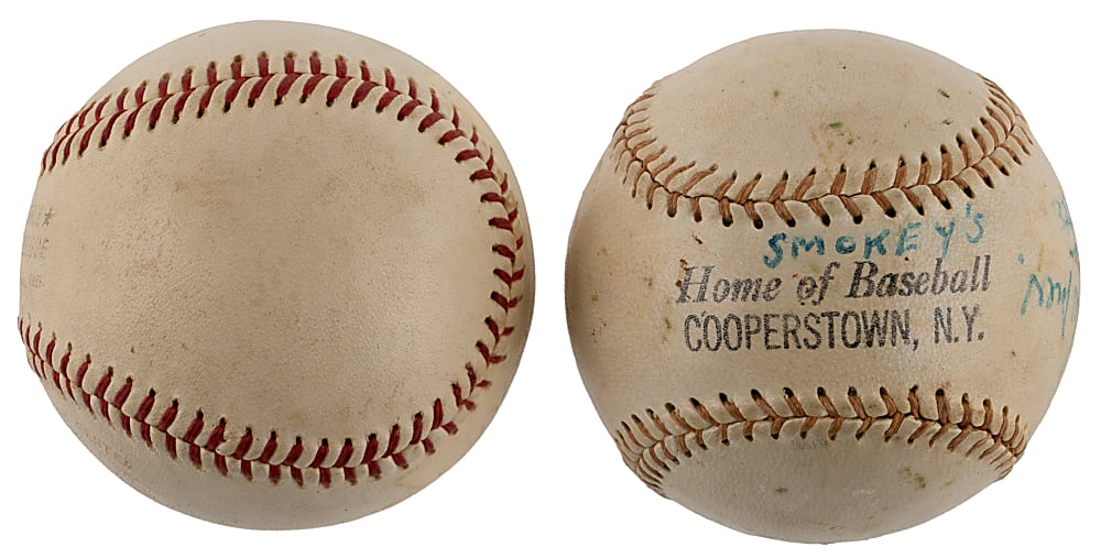 Multi/Single-Signed Baseball Pair with Hank Aaron & Joe DiMaggio