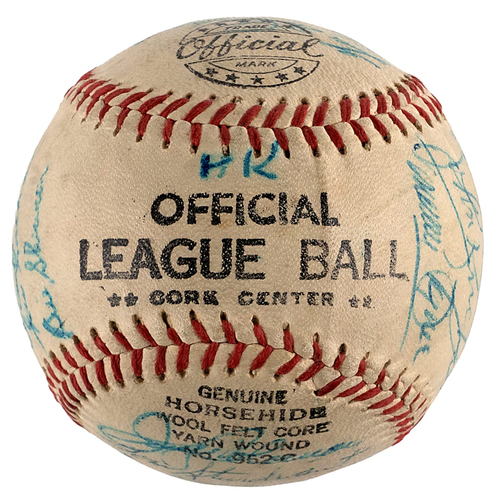1957 American League Champion New York Yankees Team-Signed Baseball with (27) Signatures Including Tough Casey Stengel/Mickey Mantle Sweet Spot - Full JSA LOA