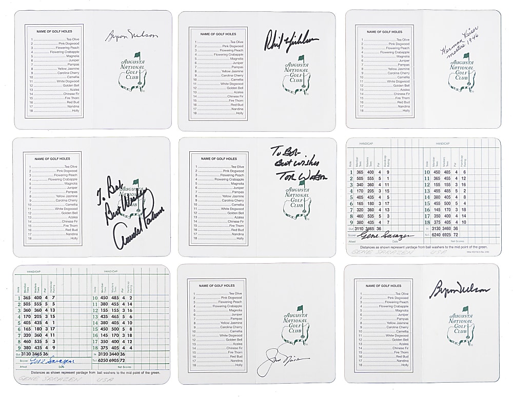 Masters Tournament Champions Signed Augusta National Golf Club Scorecard Partial Set (30/56) with Nicklaus & Palmer