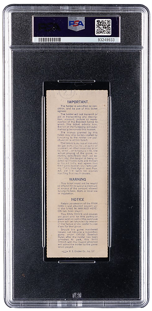 1977 World Series New York Yankees Versus Los Angeles Dodgers Game 6 Clincher Ticket Stub - Reggie Jackson 3 Home Runs! - PSA VG 3