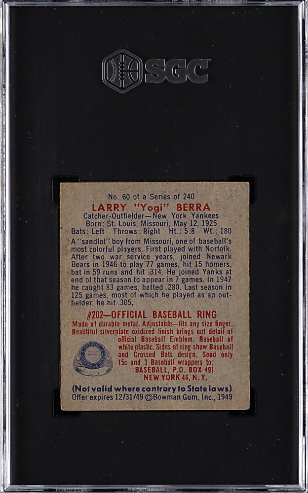 1949 Bowman #60 Yogi Berra SGC VG/EX 4
