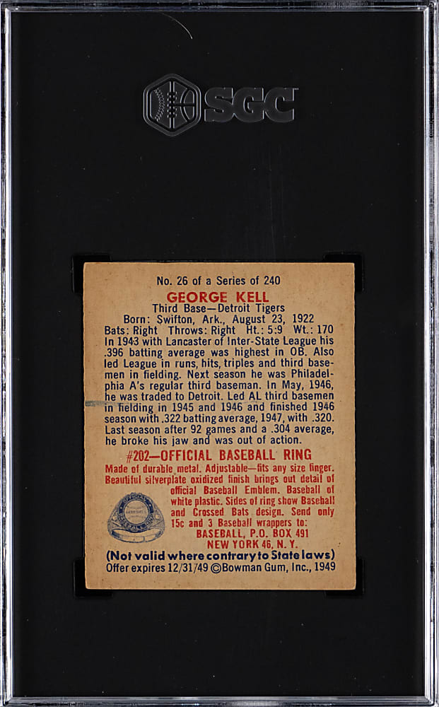 1949 Bowman #26 George Kell Rookie SGC EX/NM 6
