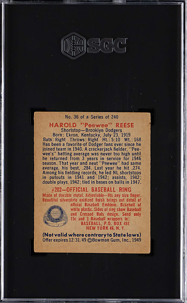 1949 Bowman #36 Pee Wee Reese SGC EX 5