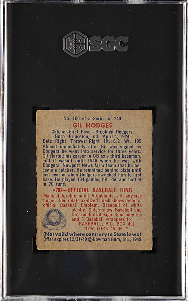 1949 Bowman #100 Gil Hodges Rookie SGC EX 5