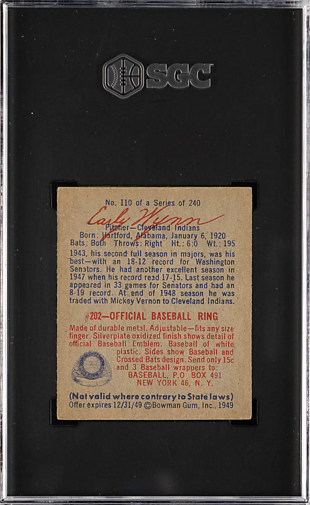 1949 Bowman #110 Early Wynn Rookie SGC EX 5