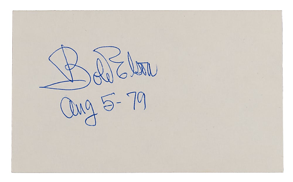 1979 Bob Elson Signed Index Card with Hall of Fame Induction Date Inscription