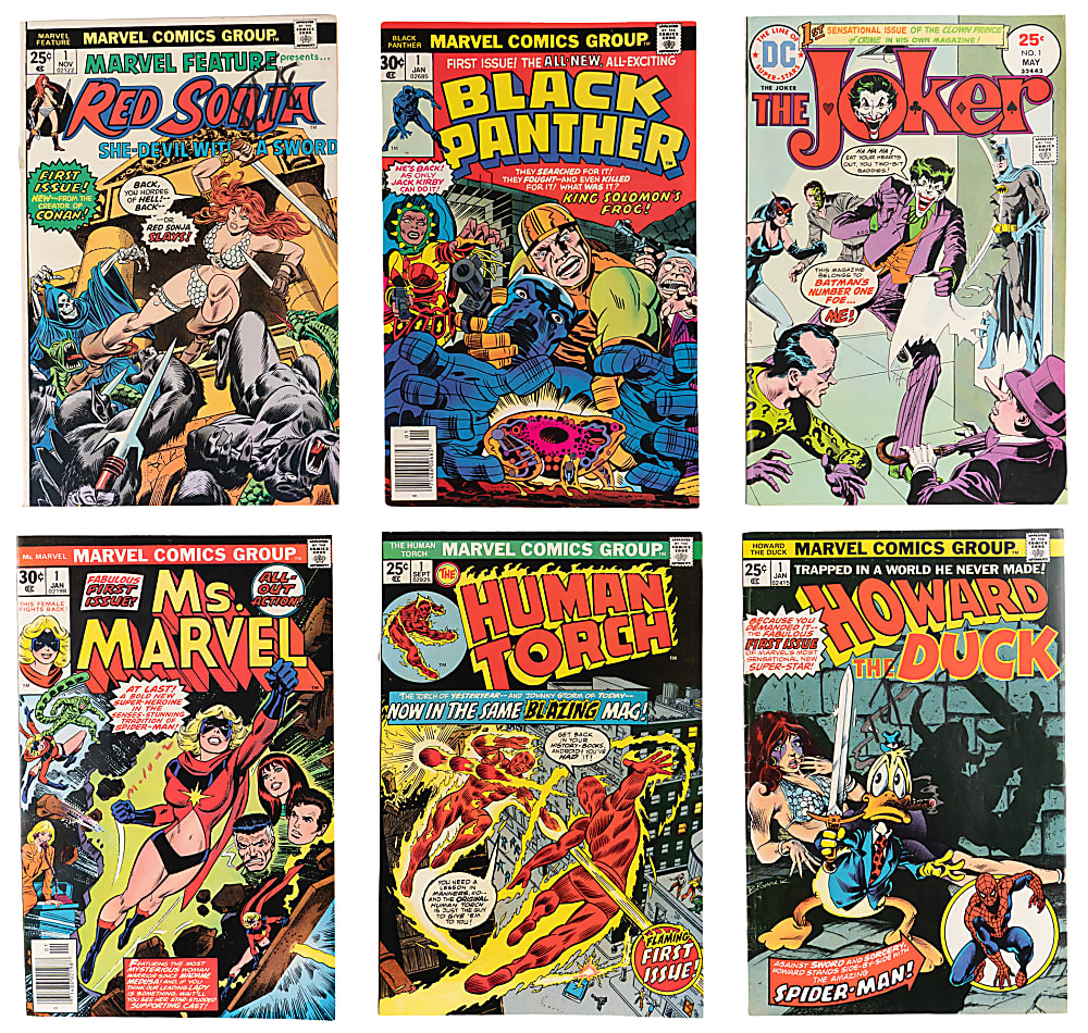 1970-1986 Marvel/DC/Other Comic Book Treasure (34) with Many #1 Issues Including Joker, Ms. Marvel, Black Panther & Human Torch