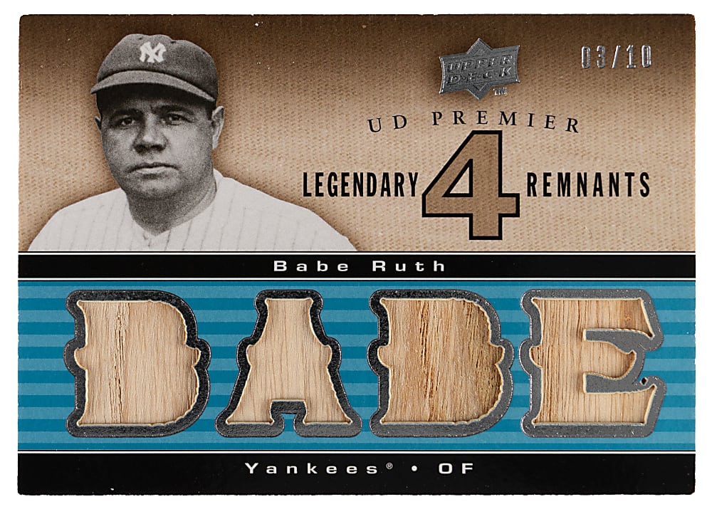 2008 Upper Deck Premier Babe Ruth Legendary Remnants Quad Game-Used Bat #3/10 - Matches Jersey Number!