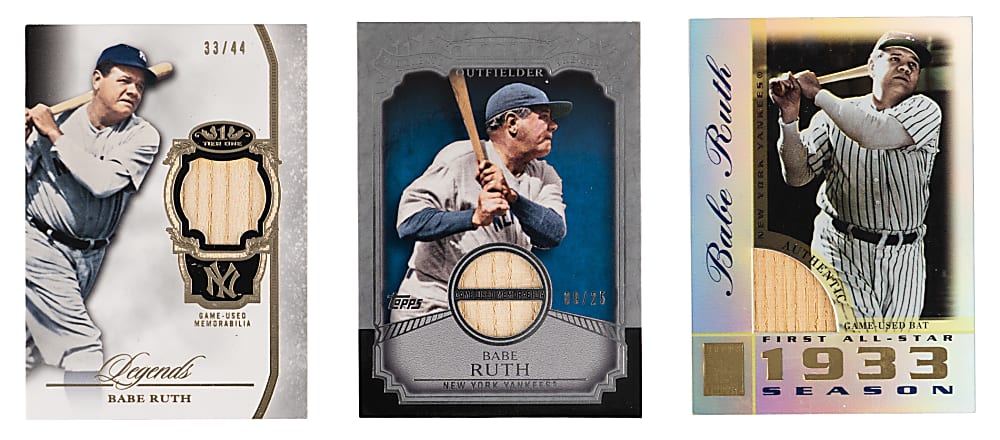 2003-2013 Topps Product Babe Ruth Bat Card Trio with Museum Collection, Tier One & Tribute