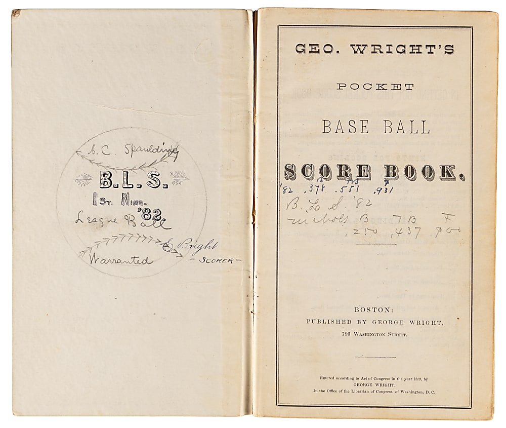 1882 George Wright's New And Improved Pocket Base Ball Score Book with Harvard, Boston Red Caps & Chicago White Stockings