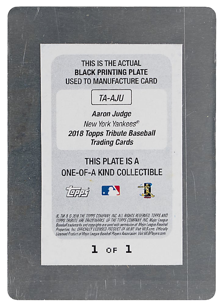 2018 Topps Tribute Aaron Judge Signed #1/1 Black Printing Plate